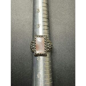 Sterling Silver Rectangular Abalone Floral Embossing Ring size 7